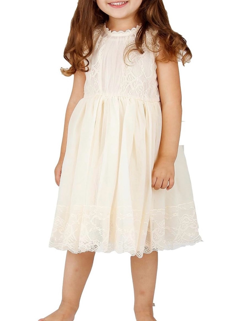 Girls' Cream Lace Formal Dress